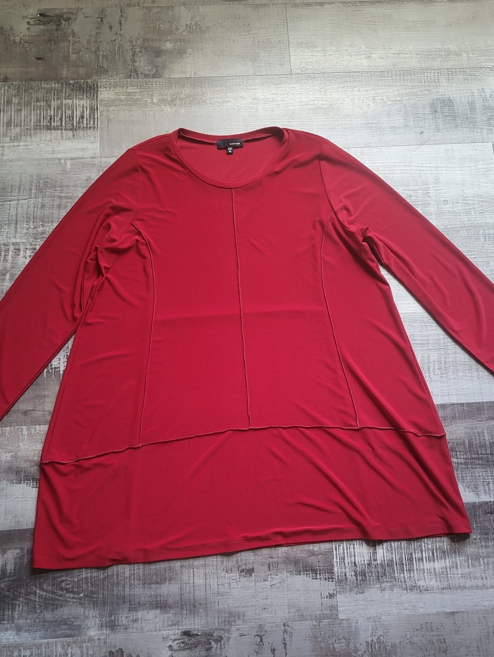 SUN KIM Dark Red Isabel Tunic Size XL Relaxed Lagenlook Stretch Comfort